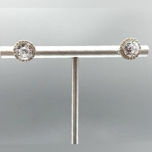 925 Sterling Sliver CZ Stud Earrings in Halo Setting